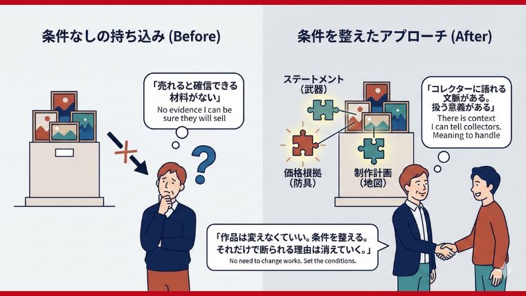 条件なしの持ち込みと、条件を整えたアプローチの違い