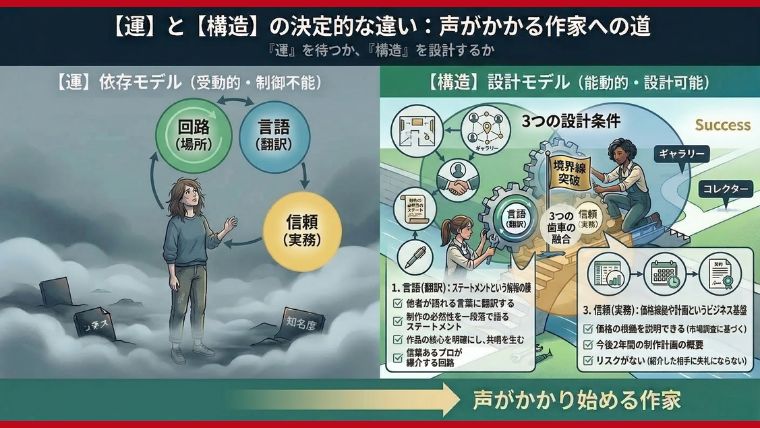 境界線を突破するための「3つの歯車（条件）」の構造図