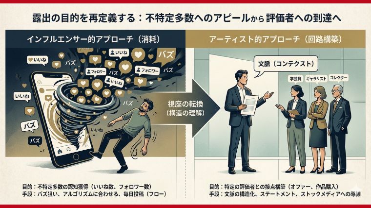 露出の目的を再定義する：不特定多数へのアピールから、評価者への到達へ